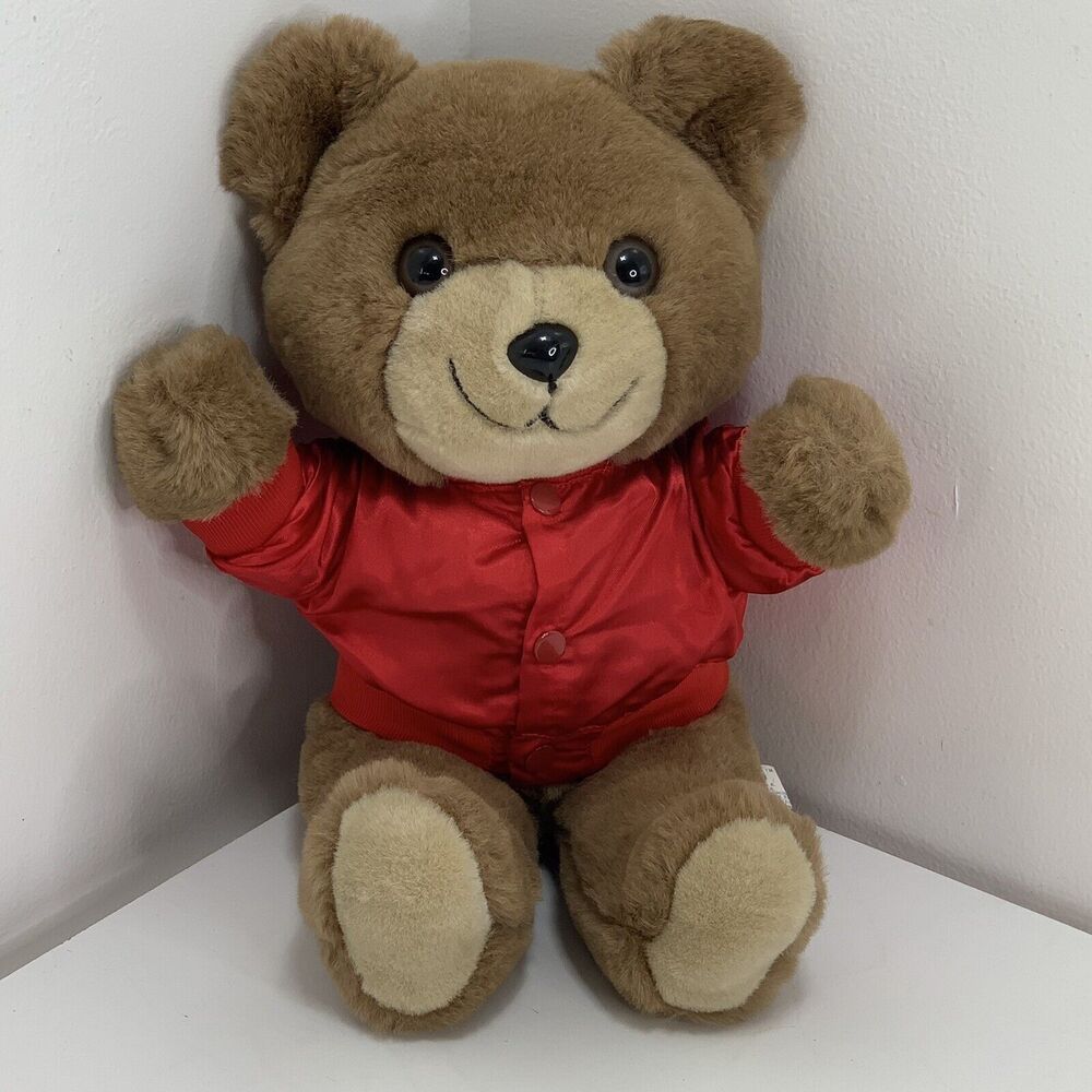 Vintage 1983 Trudy Toys Red Satin Bomber Jacket Collectible Teddy Bear Plush